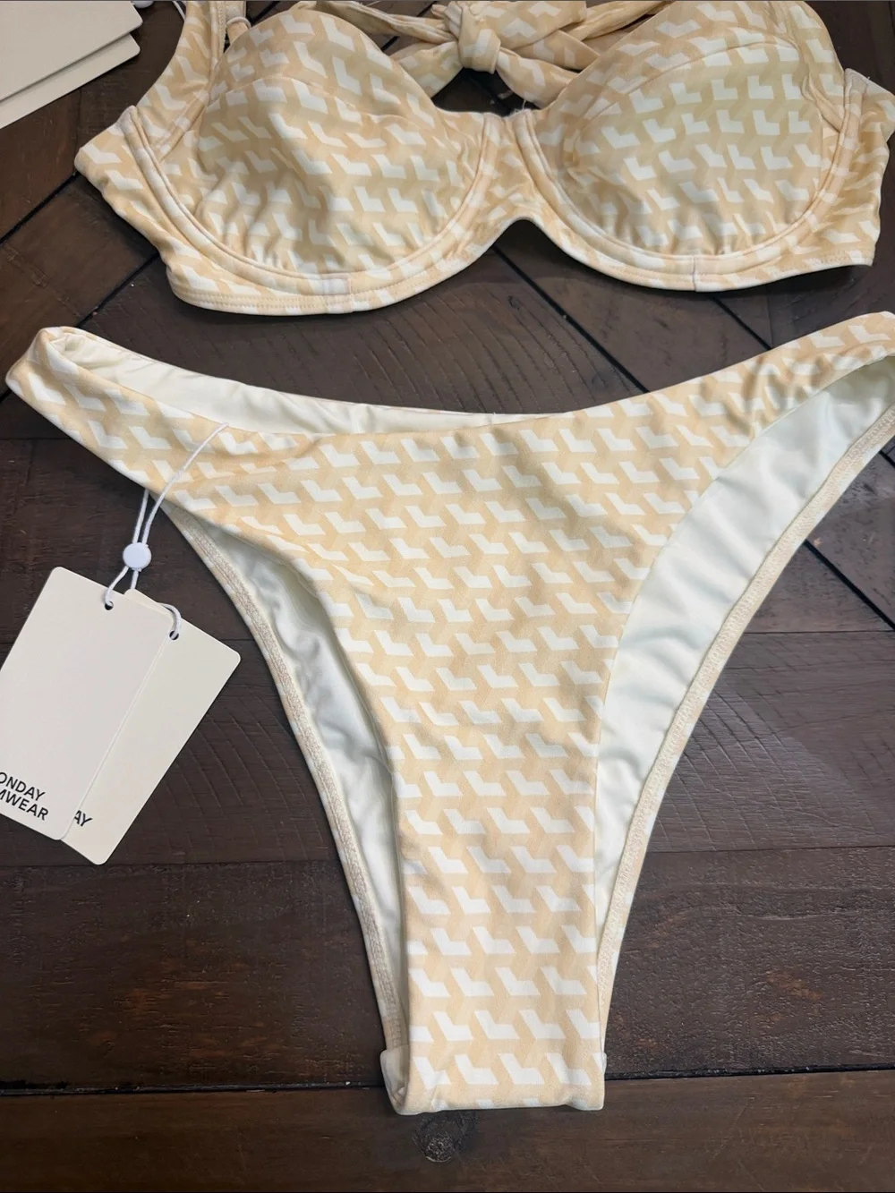 NWT Monday Swimwear Bikini Set Sorrento Top Tamarama Bottom Ivory Geo size M